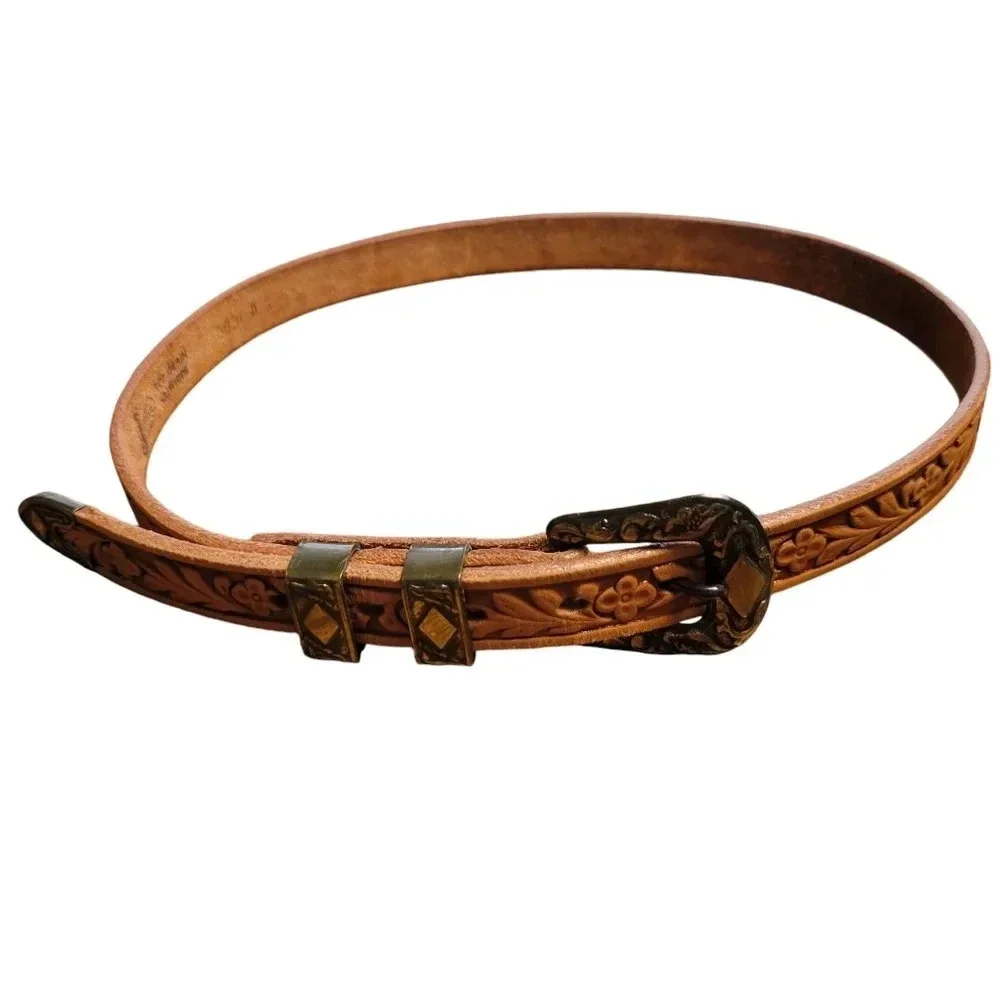 Justin Size 26 Brown Tooled Floral Top Grain Cowhide Leather Western Belt